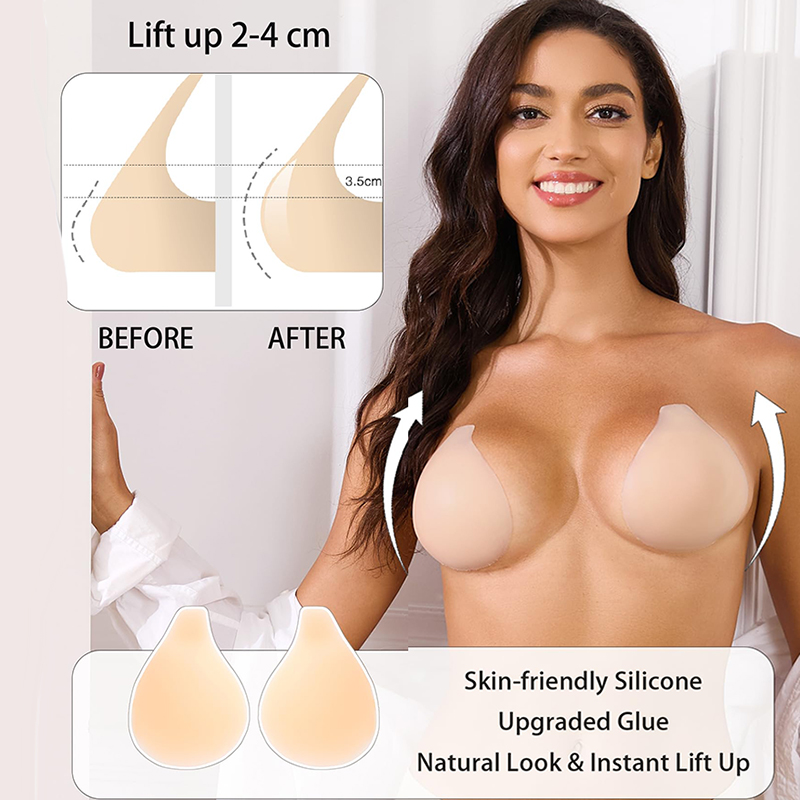Backless Bra Sticky - 1/2 ペア女性粘着ブラジャープッシュアップ粘着バックレスストラップレスブラジャー大きなバストの女性のための再利用可能な乳首カバー付き
