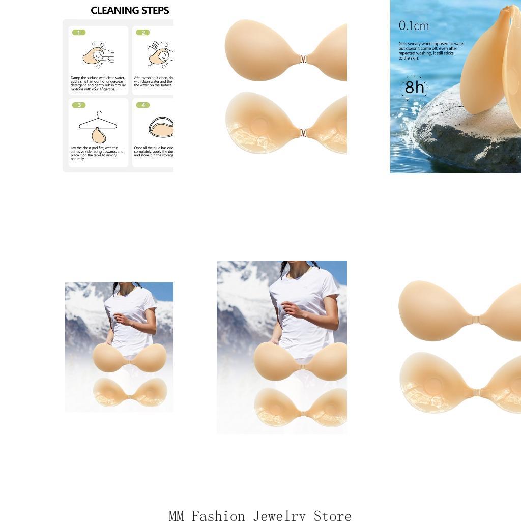 Backless Bra Sticky - Stickys バックレスプッシュアップブラジャー ストラップレス粘着ブラジャー 再利用可能なシリコンブラ 目に見えないリフティング粘着ブラジャー レディース用