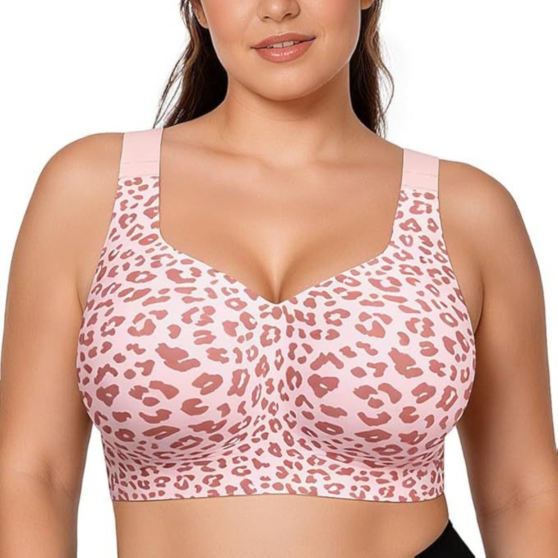 Full Coverage Bra - レオパード柄ゼリーブラ ノンワイヤー プッシュアップ ワイヤレスブラ シームレスリフトブラ フルカバーブラレット