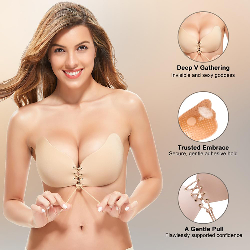 Plunge Bra Push Up - 1/2ペア レディース サマー バックレス ストラップレス ブラ