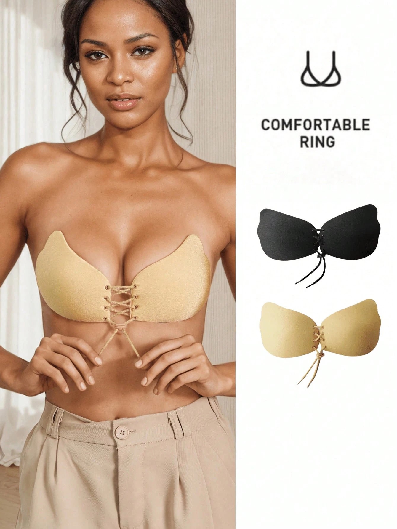 Backless Bra Sticky - 1 個の粘着ブラジャー、バックレスストラップレスブラジャープッシュアップ、粘着目に見えないリフトアップブラジャー