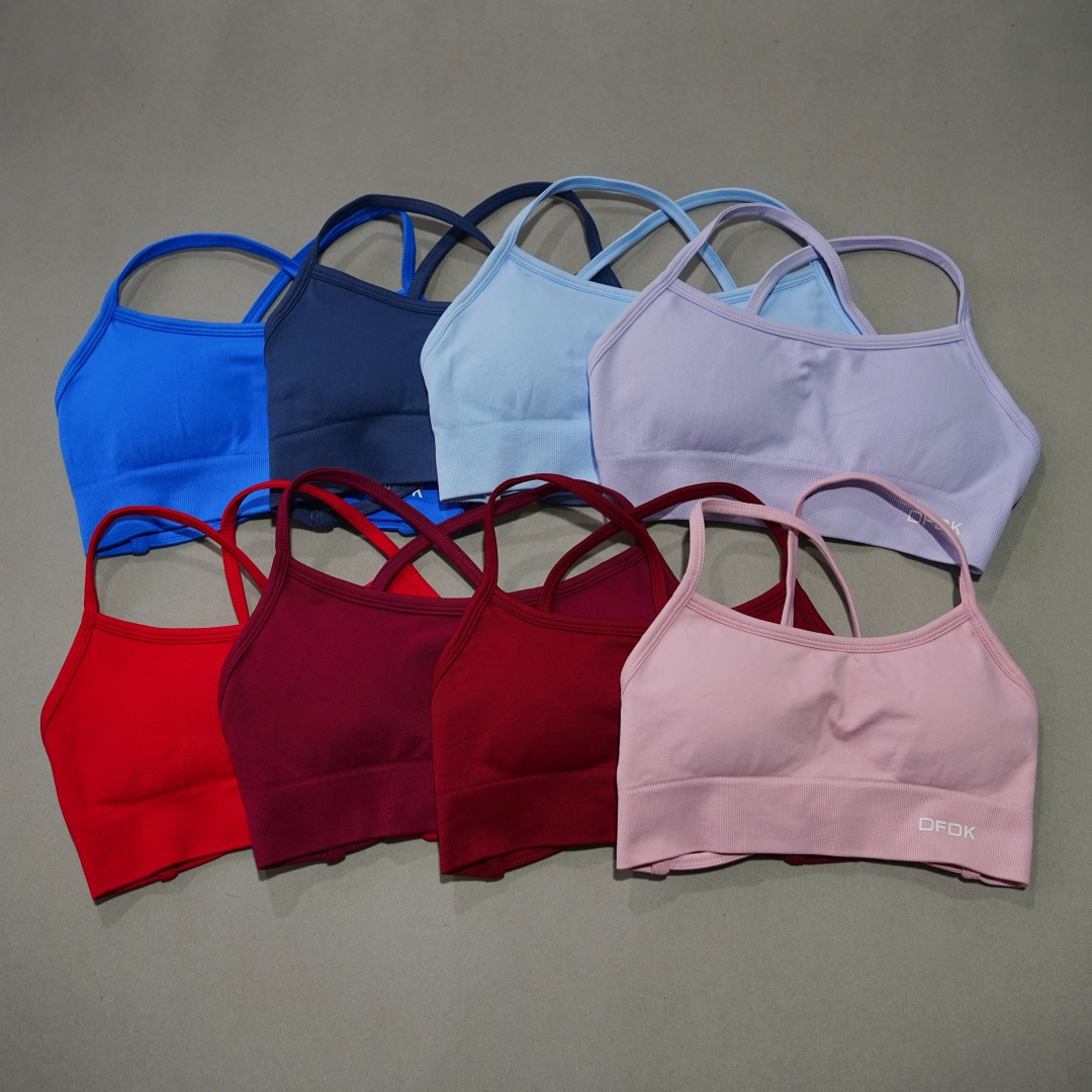 Plunge Bra Push Up - DFDK リブ編みシームレスクロスバックヨガブラ女性用ワイヤーフリープッシュアップ取り外し可能なパッド耐衝撃ストレッチフィットネスワークアウトトップ