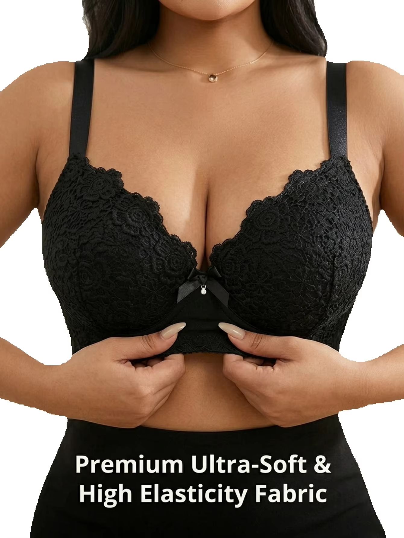 女性用プラスサイズ花柄プッシュアップブラ、アンダーワイヤー入 - Plunge Bra Push Up のレビューと価格