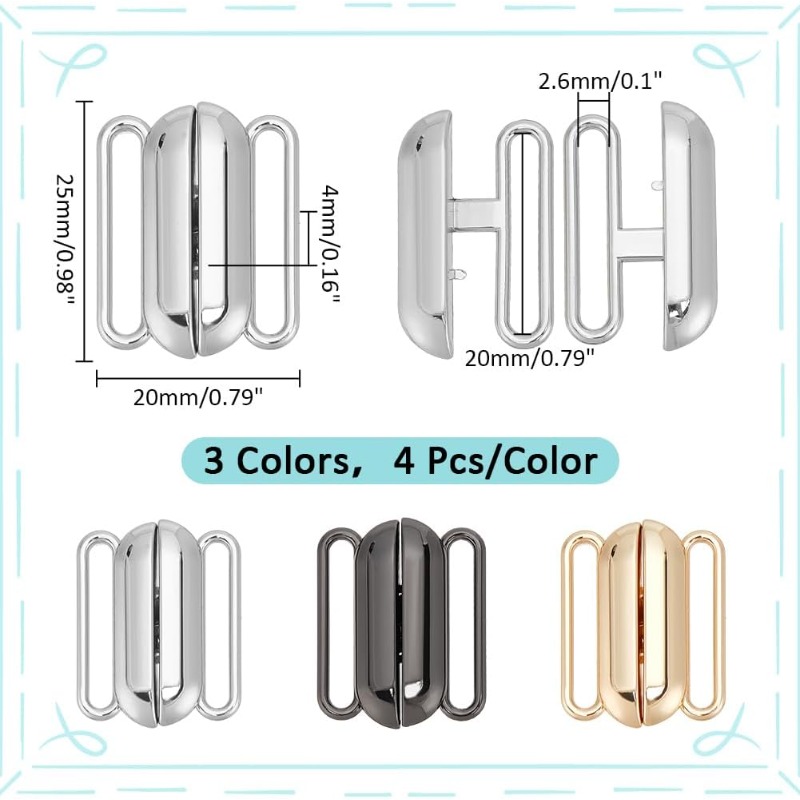 フロントクロージャービキニクラスプ,1インチ,3色,12セッ - Nursing Bra Clip のレビューと価格