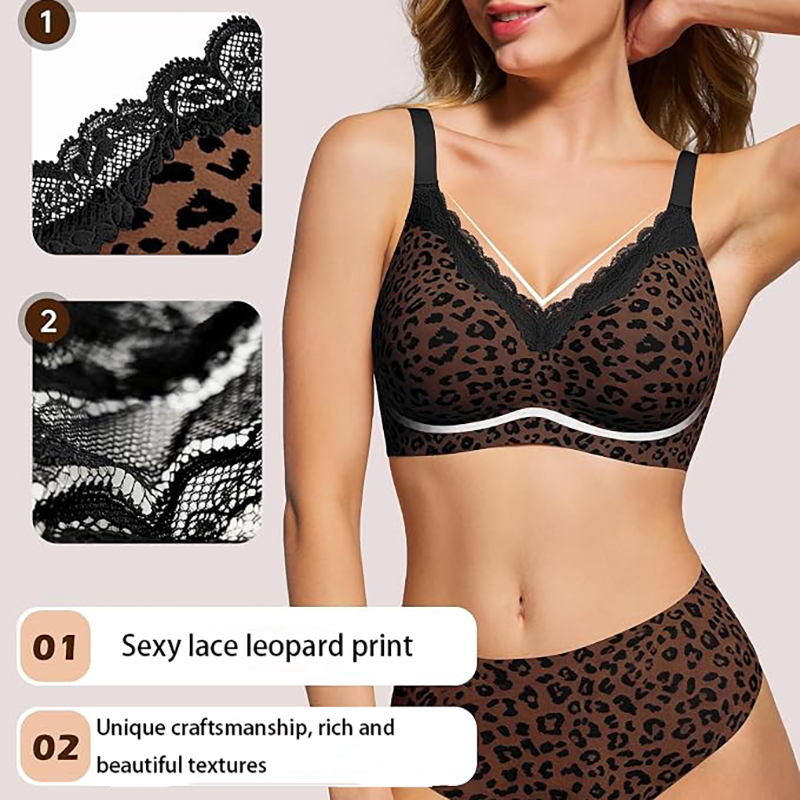 ピンクのレオパード柄レースワイヤーなしシームレスブラ、フルカ - Wirefree Bra Comfort のレビューと価格