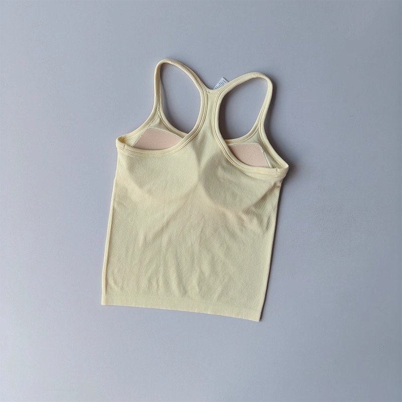 夏の女性用ヨガキャミソールスポーツベスト、無地リブタンクトッ - T Shirt Bra Seamless のレビューと価格