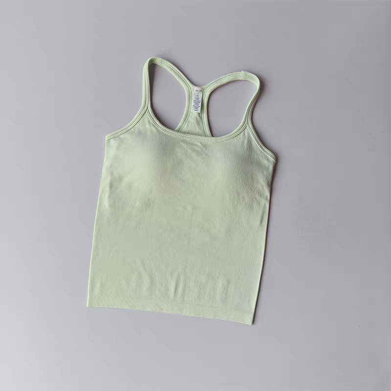 夏の女性用ヨガキャミソールスポーツベスト、無地リブタンクトッ - T Shirt Bra Seamless のレビューと価格